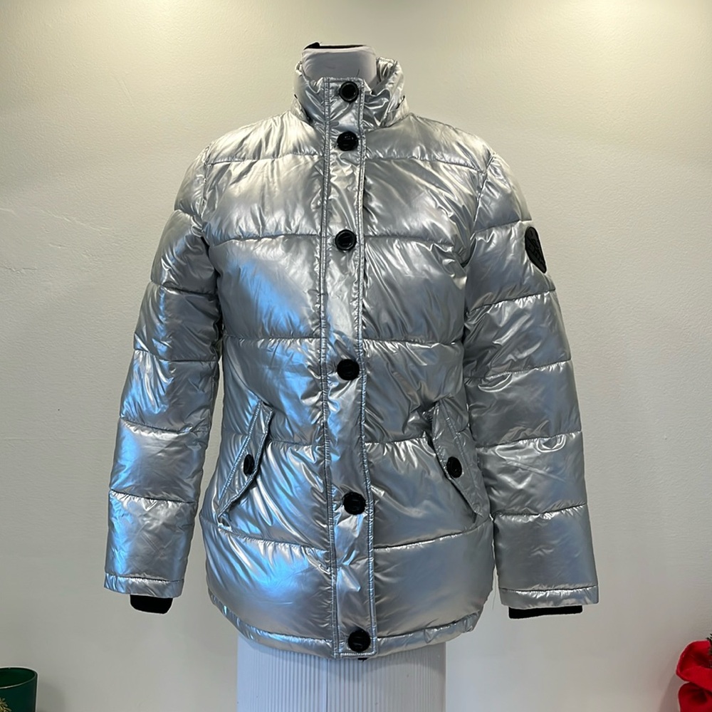 Diesel Silver Metallic Puffer Jacket button & zip kids 16 or W Sm
